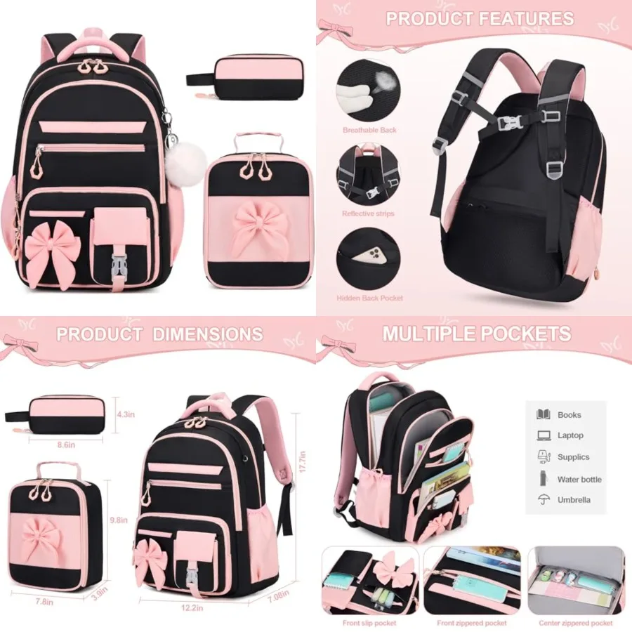 

Backpack for Girls, 3PCS Girls Backpack for School with Lunch Bag Pencil Case, Cute Teens Bookbag for Kindergarten Elementary P