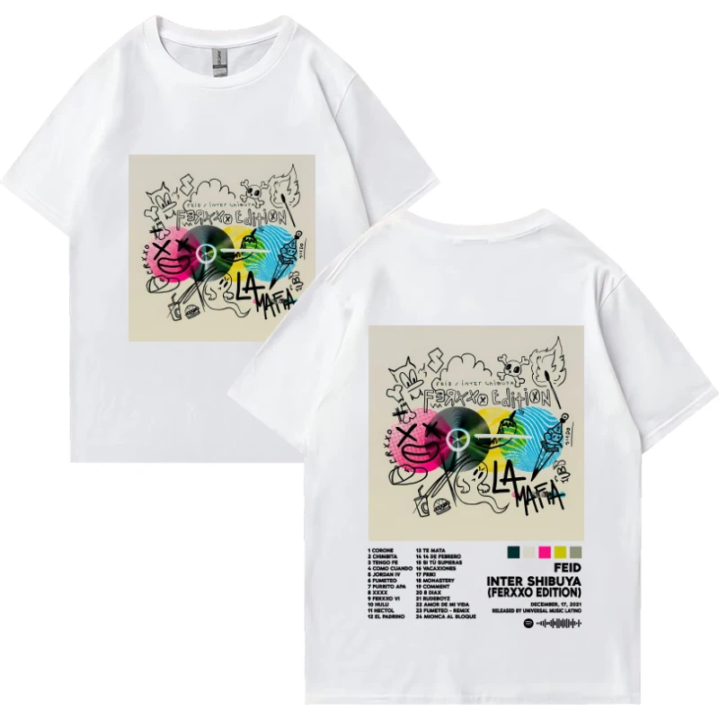 Feid  Ferxxo album cover Double Sided Printed T shirt Men Women vintage Oversized Tops Unisex 100% Cotton short sleeve T-shirts