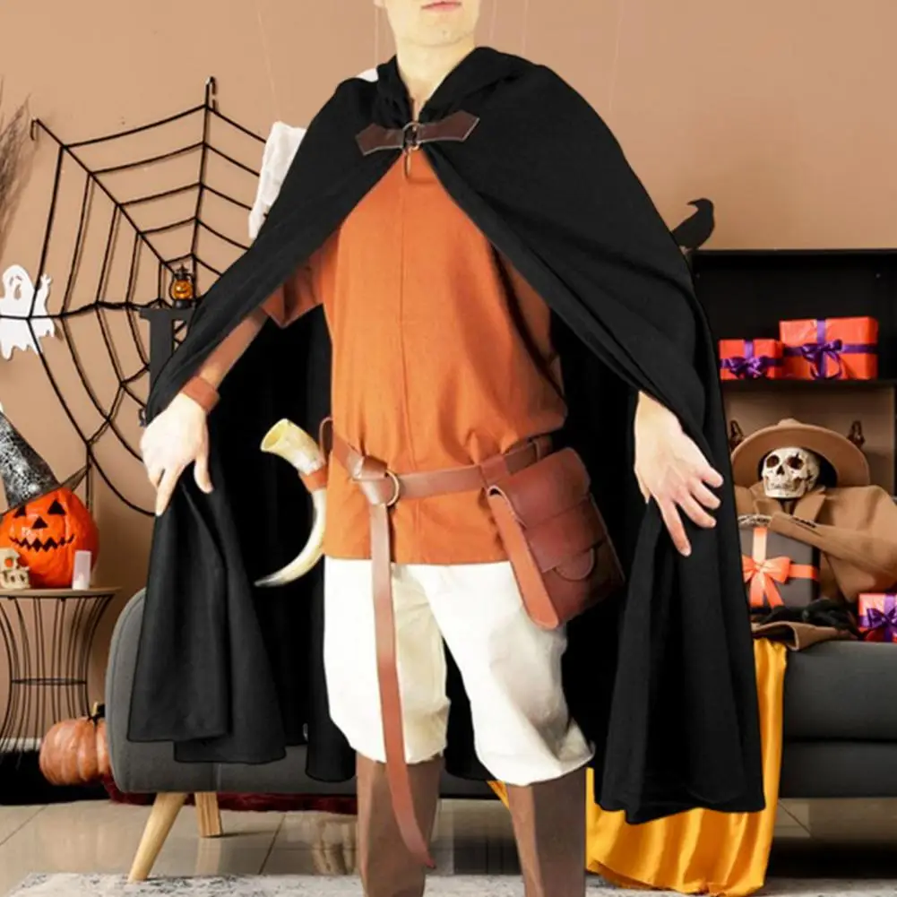 Halloween Cloak Hooded Shawl Style Design Cape Buckle Design Medieval Long Robe Cosplay Costume