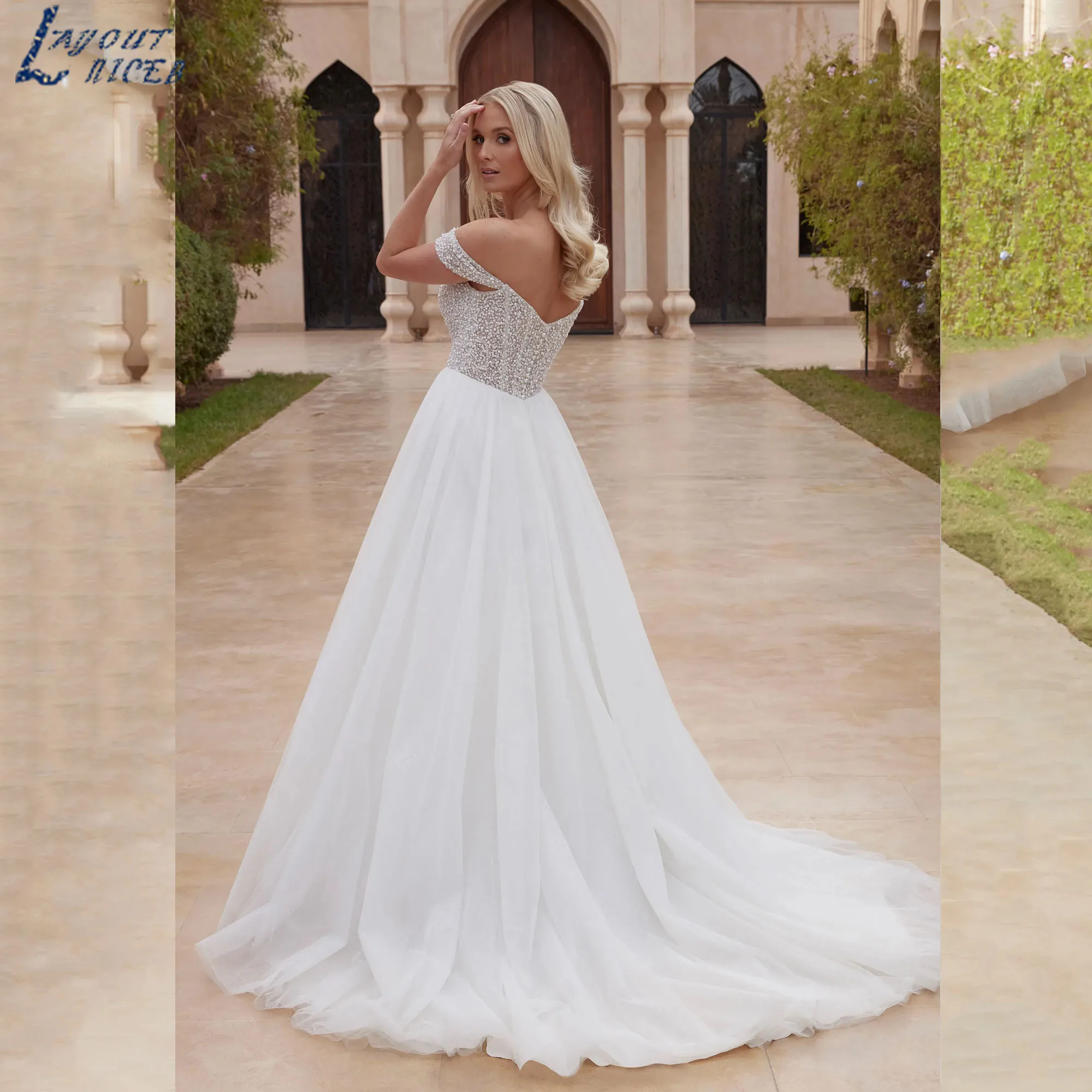 LAYOUT NICEB Plus Size Bridal Gowns Off Shoulder Romance Pearl Tulle Wedding Dress Strapless A-Line vestidos de novia Customized