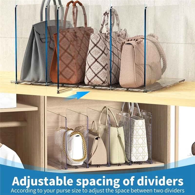 

B61A-Purse Organizer For Closet, Shelf Dividers For Closet Organization Adjustable Plastic Handbag Organizers For Closets Easy T