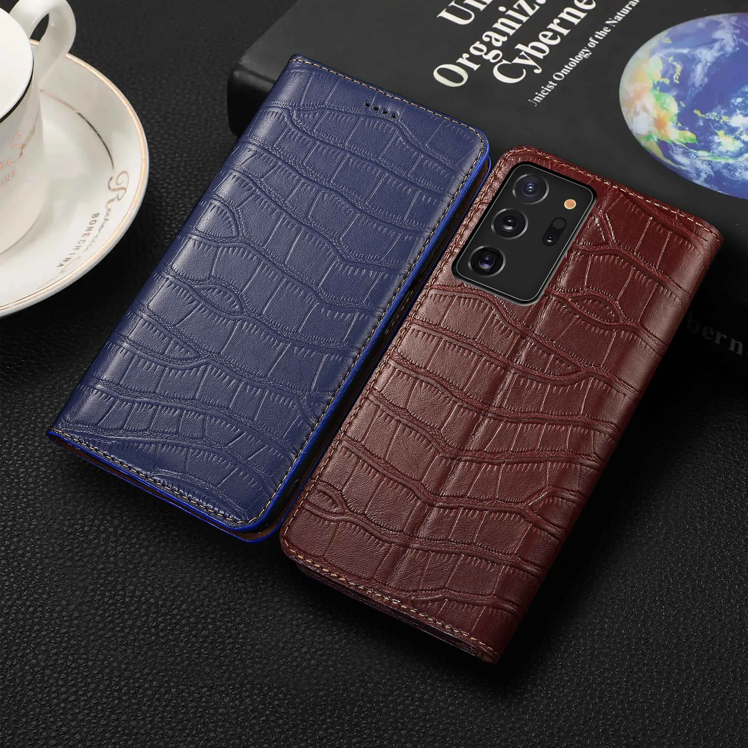 

For Samsung Note 5 7 8 9 10 20 Pro Ultra Lite Crocodile Belly Pattern Genuine Leather Flip Phone Cover Case Cowhide ScratchProof