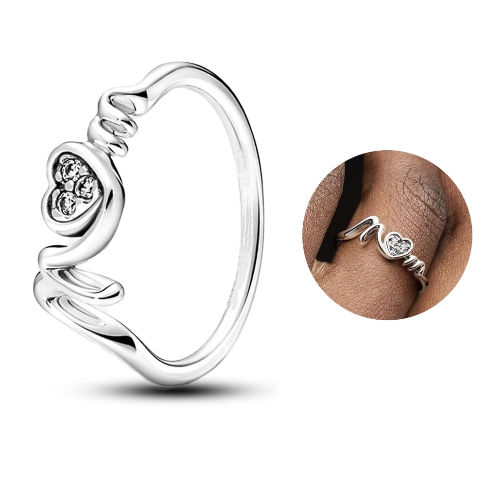 New Ring Handwritten Love Ring Women's Wedding Party Simple Exquisite Fit Original Pandora Ring Jewelry Gift