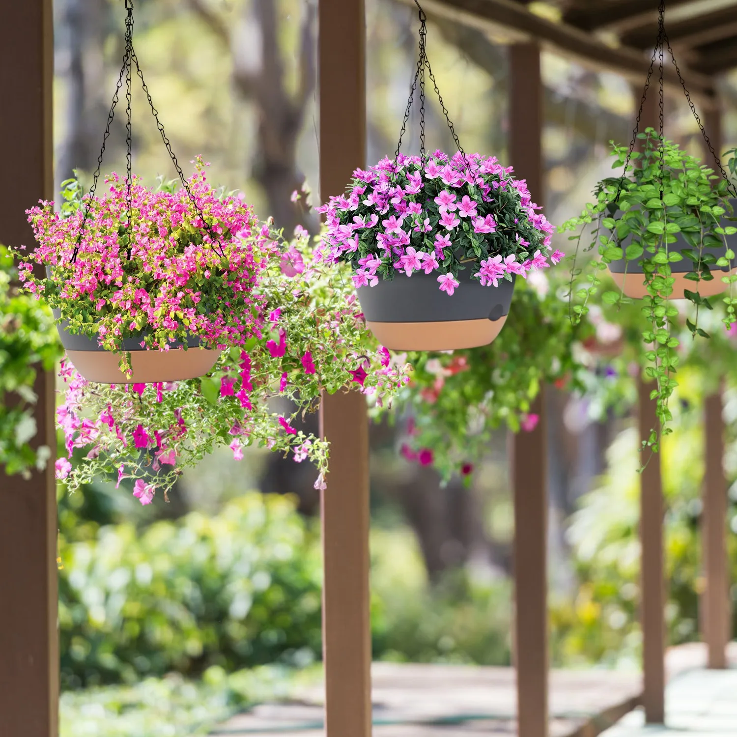 4 Piece Minimalist Hanging Planter, 9.64’ Diameter with Drainage Holes and Removable Self-Watering Tray