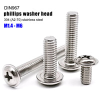 M1.4 M1.6 M2 M2.5 M3 M4 M5 M6 304 A2-70 Stainless Steel PWM DIN967 Cross Phillips Pan Round Head Screw Bolt With Washer Collar