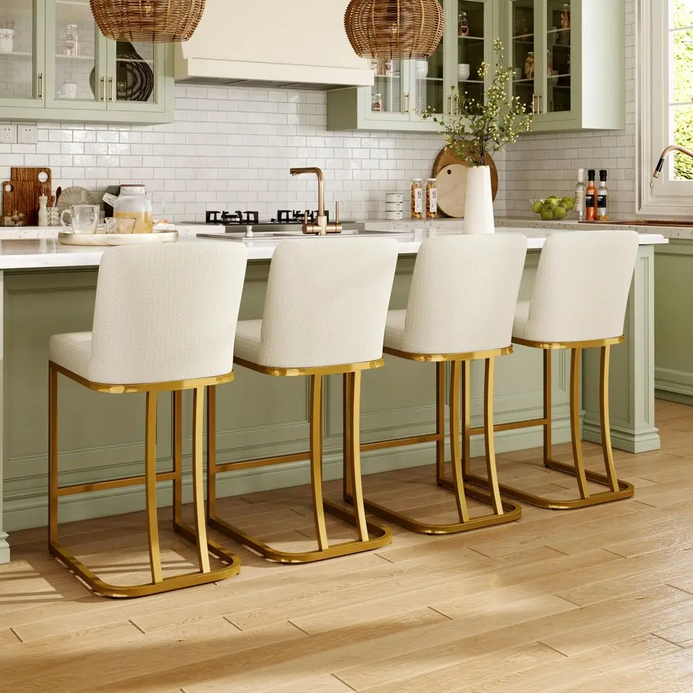 

Off White amp Gold Counter Height Bar Stools with Back Set of 4 for Kitchen Counter 24 Inch Modern Upholstered Faux Leather Bar