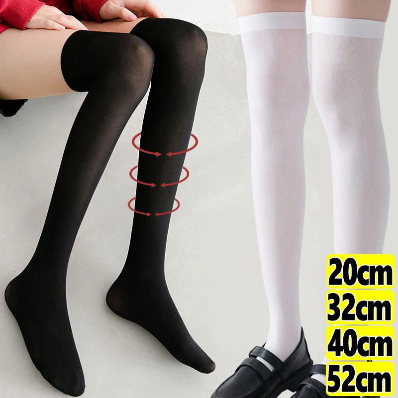 Silk Sox Thin White Black Knee Sock JK Women Stocking Lolita Uniform Thin Long Socks Nylon Elastic Summer Underwear 20-52cm