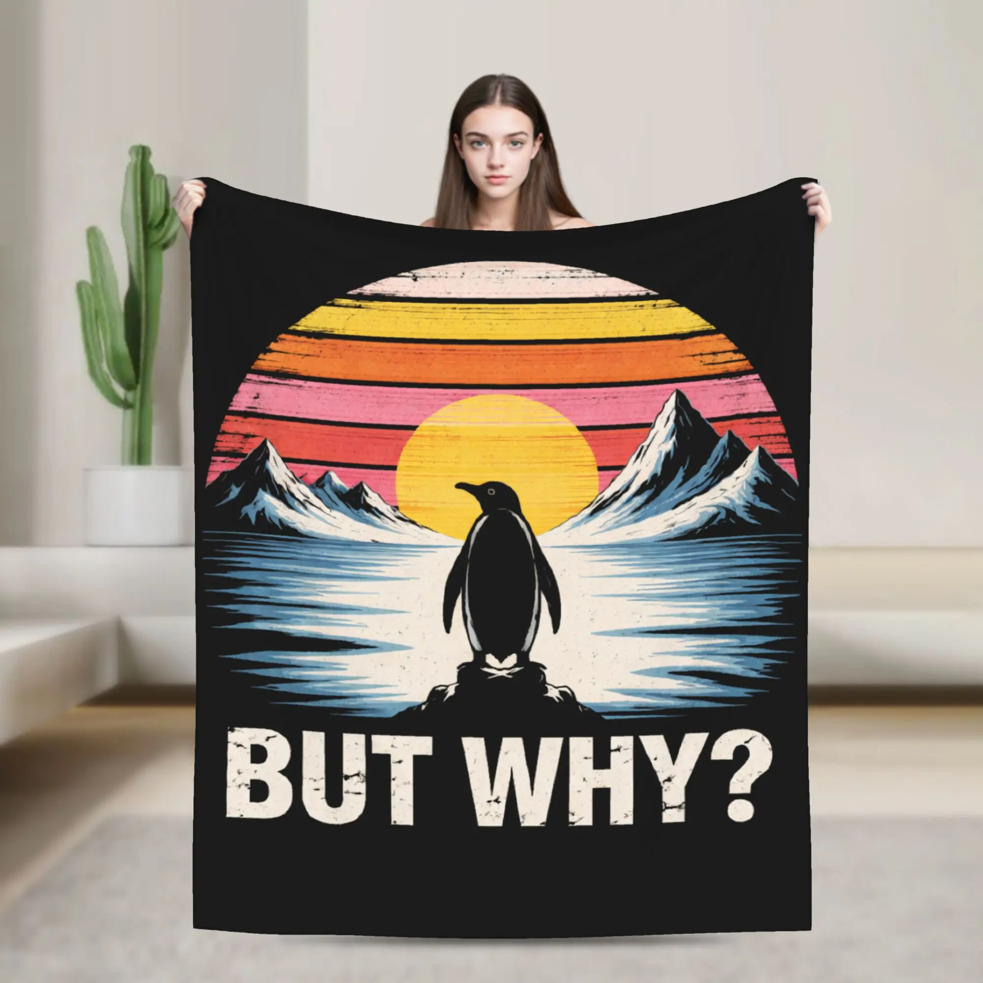 

Nihilist Penguin But Why Knitted Blankets Flannel Soft Throw Blanket for Car Sofa Couch Bed Rug