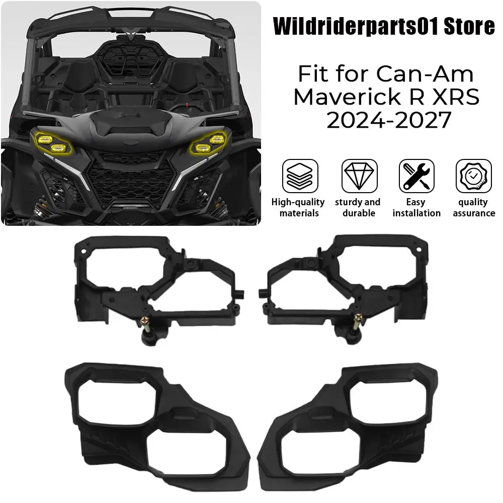 UTV Part Black ABS Headlight Support Bracket And Head Light Trim Panel Bezel For Can-Am Maverick R MAX XRC SAS 2026-2027