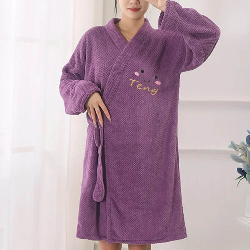 Winter Women Coral Fleece Robes Thicken Warm Bathrobe Long Sleeve Nightgown Soft Flannel Sleepwear Ladies Casual Home Clothes