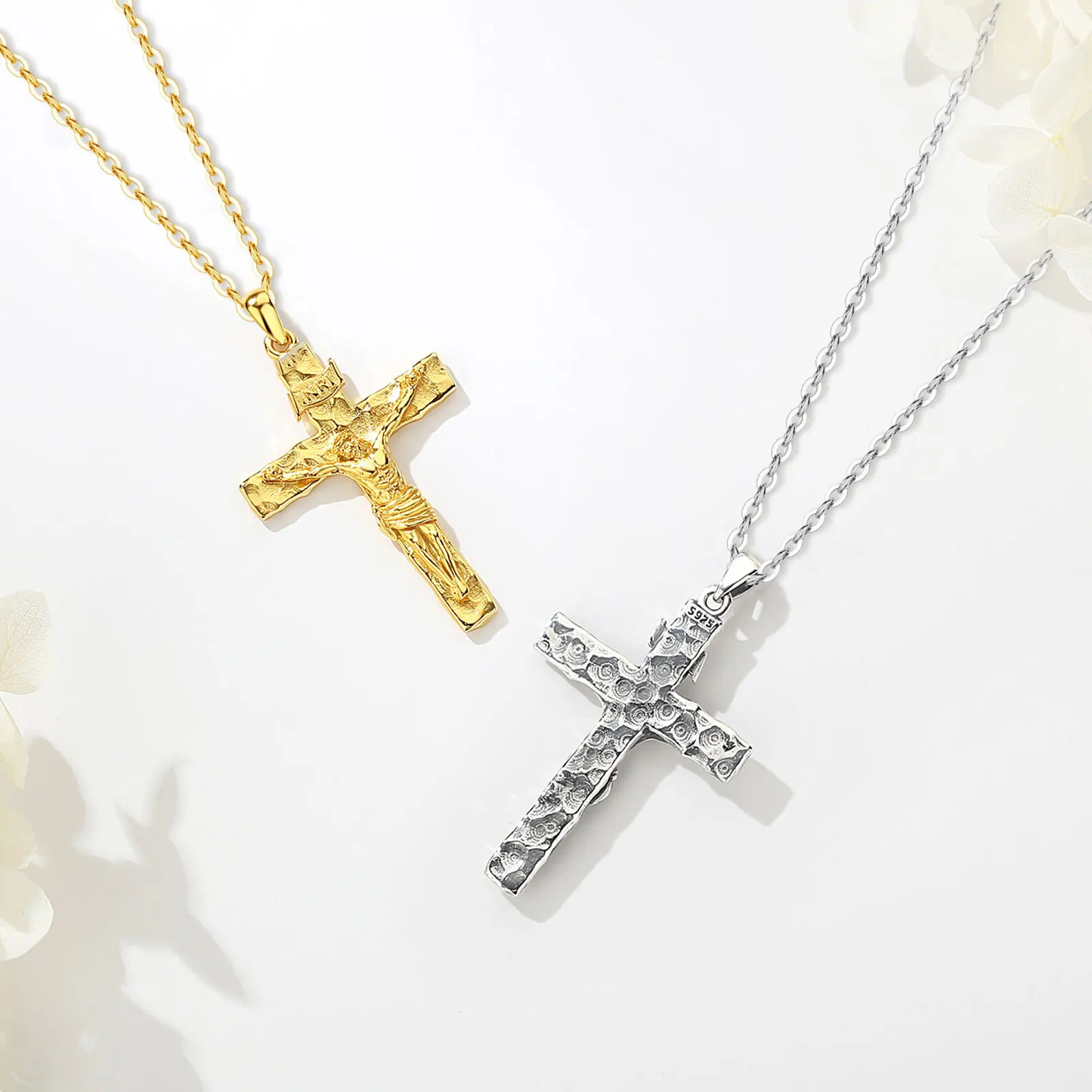 يودورا الصليب الصليب قلادة 925 فضة مطلي 18K الذهب يسوع تميمة قلادة الروحية مجوهرات هدية للرجال والنساء #3