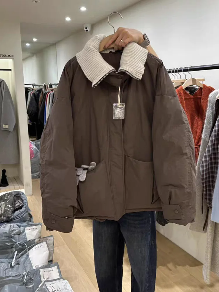 Coreano Sle Donna Du down Jaet Caldo lavorato a maglia Patchwork Colletto Cerniera ket Cappotto Lungo Sve Regular Fit Abbigliamento quotidiano