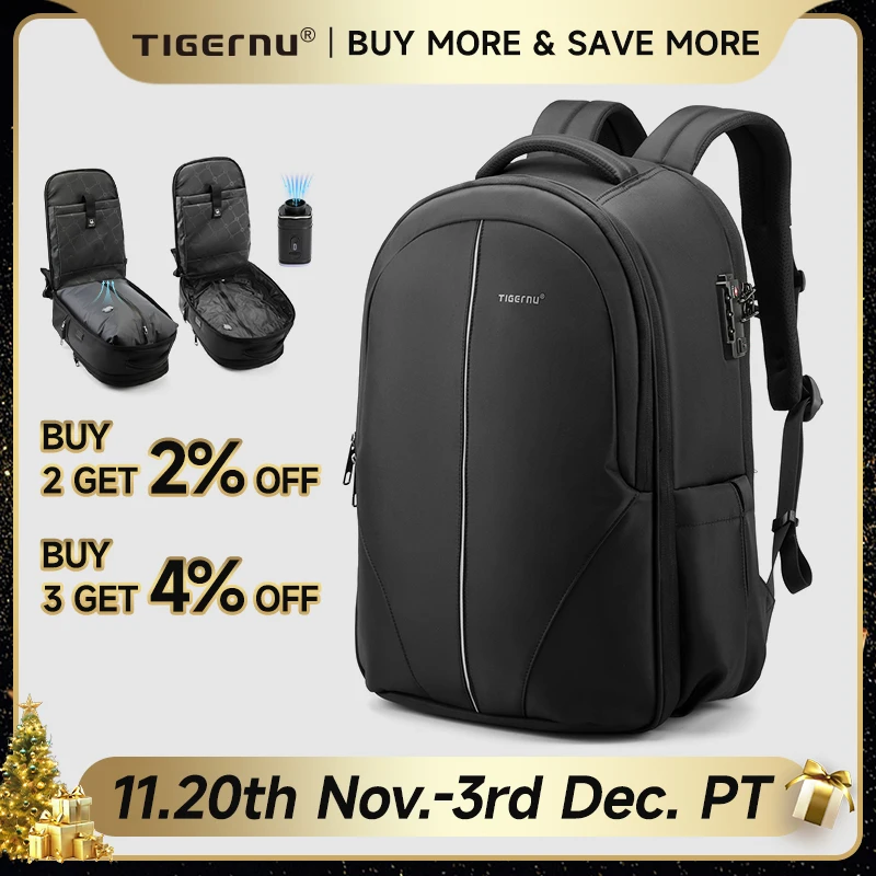 Tigernu Vacuum Compression Backpacks 15.6 17inch Laptop Backpack Men Automatic Vacuum Backpack No Pump Travel Backpack Bags TSA