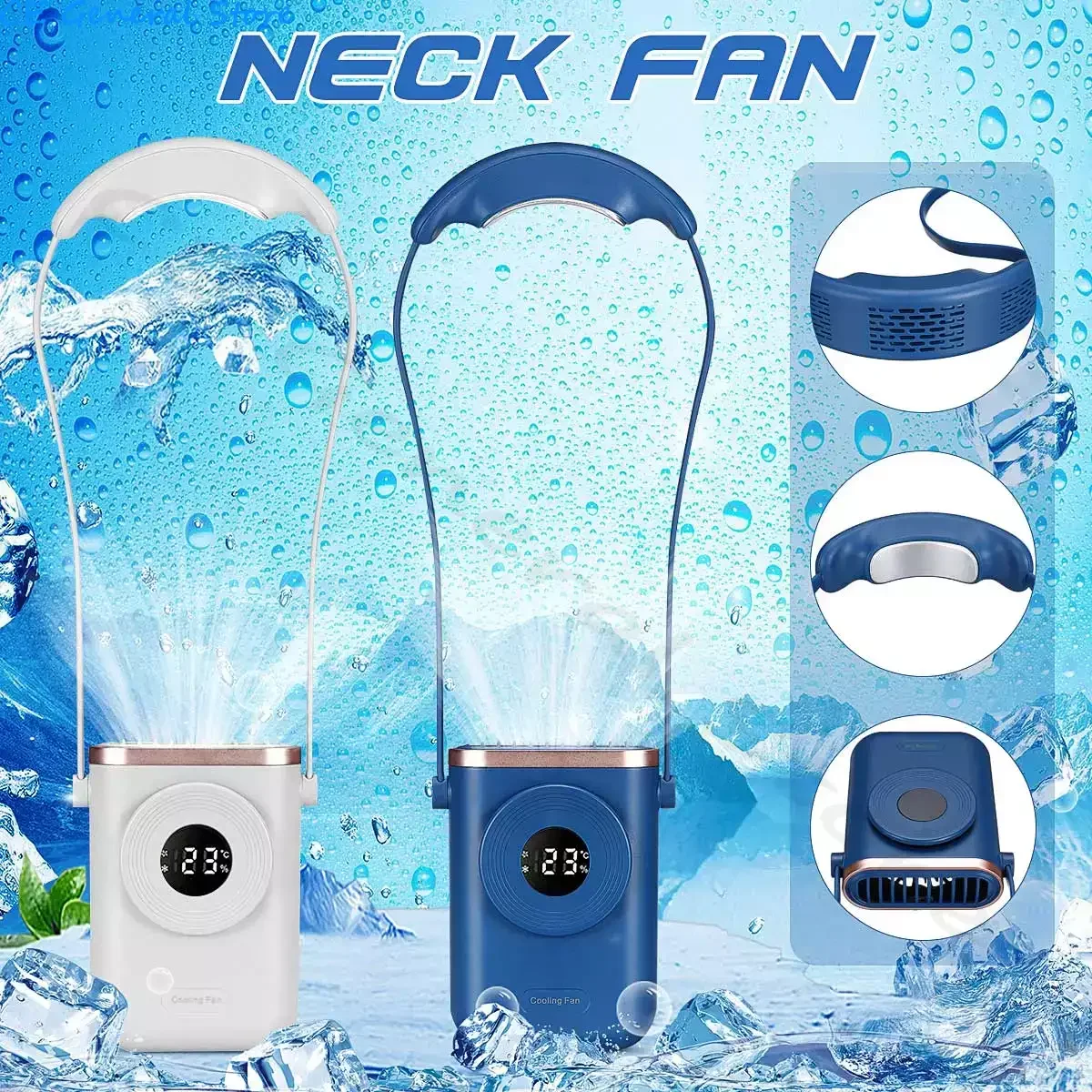 Outdoor Mini Protable Neck Fan With Refrigeration Electric Wireless Fan Bladeless Rechargeable USB Fan Air Conditioning