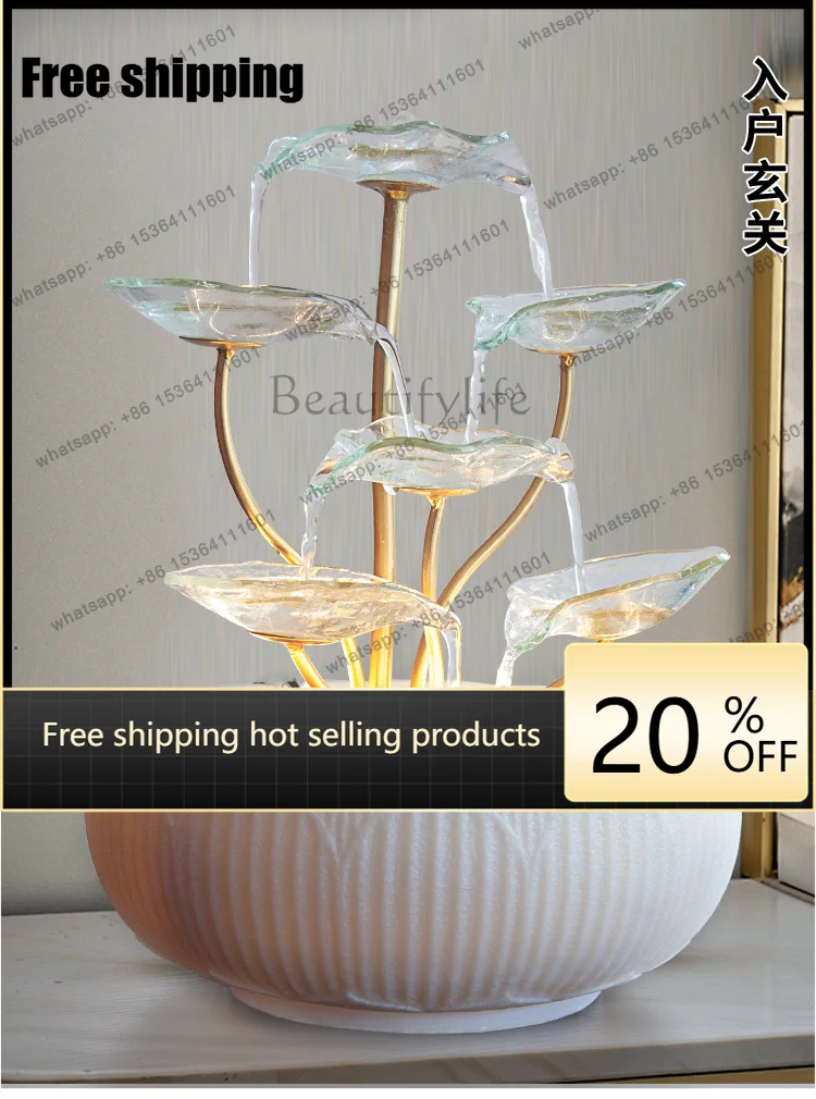 LJY Eight Directions Wealth Flowing Water Ornament Modern Sense Fountain Minimalist Gift Glass Flower Crystal Small Ingot