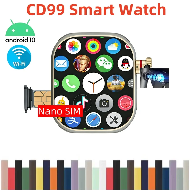 

2026 CD99 Smart Watch 2.29inch Amoled Smartwatch Android 10.0 Sim Card With Wifi 800W HD Rotary Camera GPS WIFI APP Store 256GB
