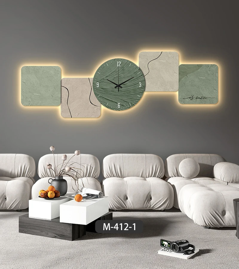 Irregular square graphics Simple fashion home Art Deco living room mural with clock with LED lights