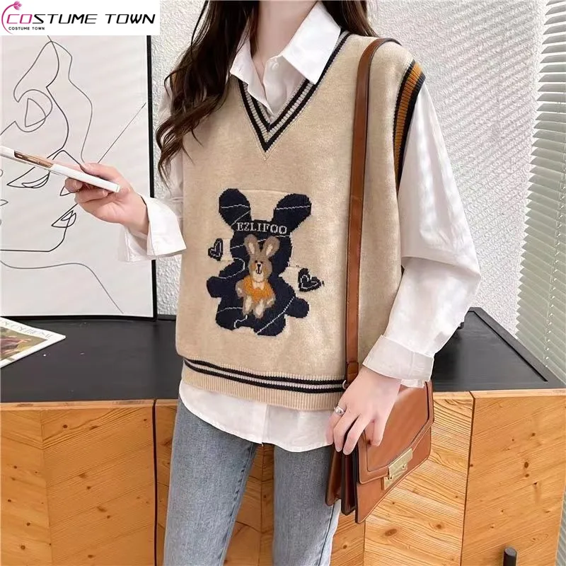 2023 New Fashion Knitted Vest Shirt Two Piece Set Spring and Autumn Versatile Korean Loose Knitted Vest Trend