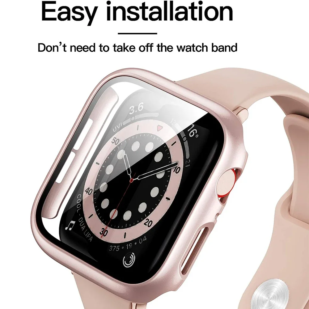 Apple Watch用ガラスとカバー,スクリーンプロテクター,iwatchアクセサリー,シリーズ8,7,6,5,9,44mm, 45mm, 41mm, 40mm 42mm、38mm