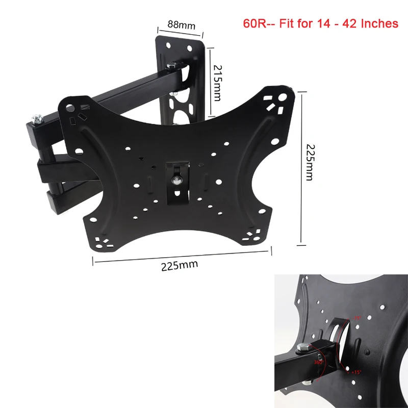 Supporto per Monitor con supporto per staffa TV Full Motion ruotato per montaggio a parete TV regolabile universale per pannello LCD LED da 14-42 /