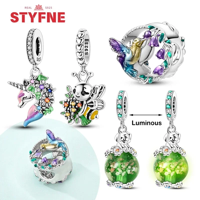 

Original 925 Sterling Silver Cute Animals Charms Spring Series Pendant Colorful Flower Beads for Women Bracelet Making Fine Gift