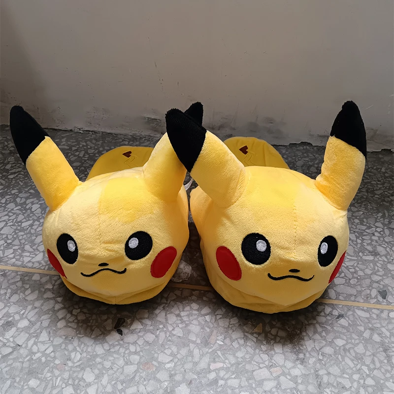 Kawaii Pokemon winter warm home slippers cute cartoon indoor plush soft bottom Pikachu cotton slippers girls holiday gift