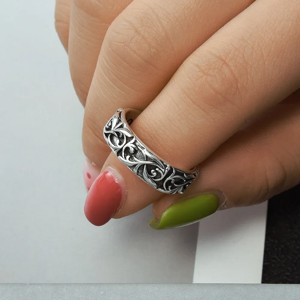 Personality Cross Sterling Silver Ring Men Women Trendsetter Retro Thai Silver Eternal Rattan Ring Alloy Flower Rattan Rings