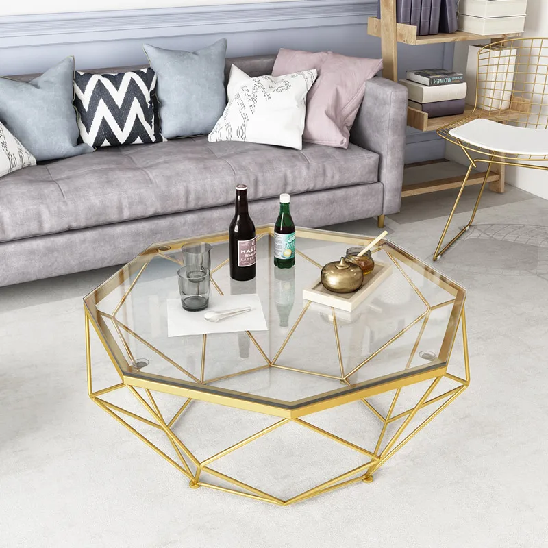 

Nordic coffee table simple small apartment living room tempered glass table wrought iron light luxury individuality