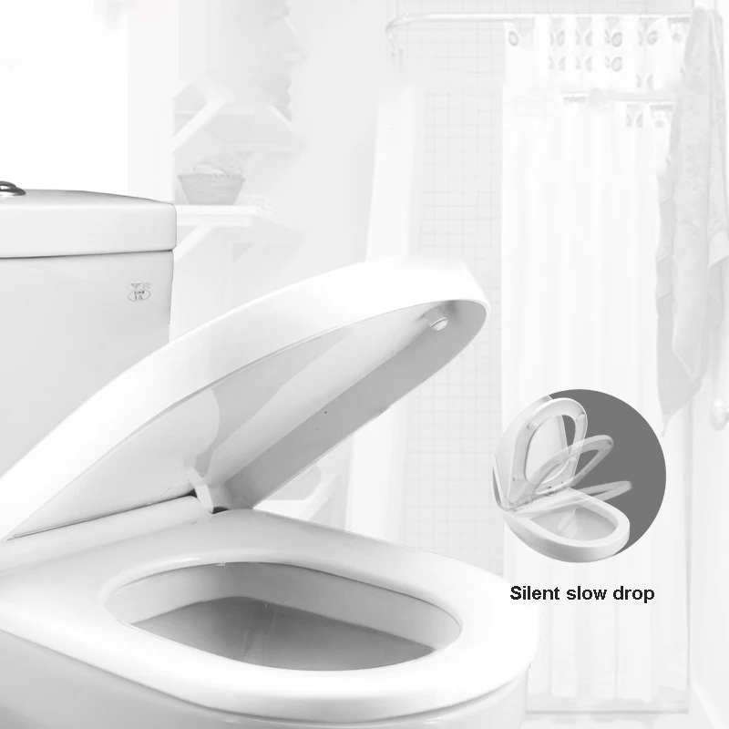 Toilet Seat Thickened Toilet Cover Household Flush Toilet Seat Bottom Mounted WC Easy Clean Square Shape Toilet Lid