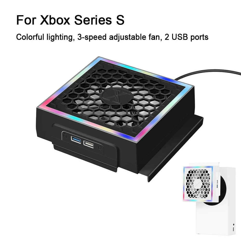 

Side-mounted cooling fan for Xbox Series S console, with colorful lighting, 3-speed adjustable fan, 2 USB ports