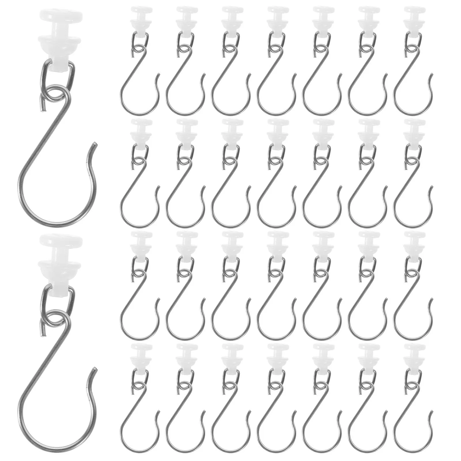

30Set Shower Curtain Gliders Hooks Plastic Stainless Steel Silent Pulley Replacement for Smooth Sliding Bathroom Curtains