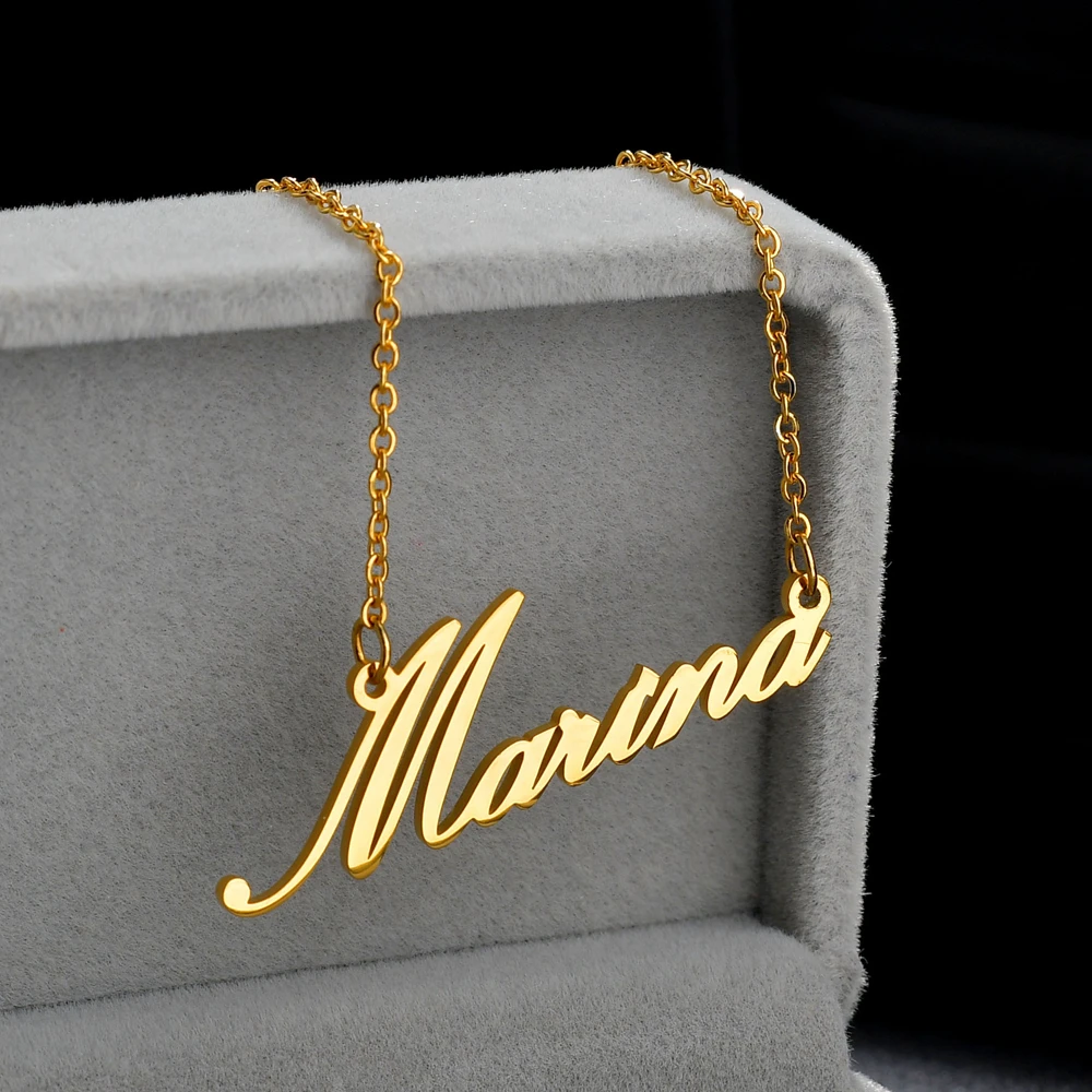 UZone Personalized Custom Name Necklace Gold Color Customized Nameplate Stainless Steel Choker Necklaces For Women Anniversary