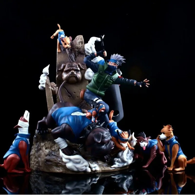 37m figuras dos desenhos animados hatake kakashi cão estátua de duas cabeças anime coleção modelo ornamento de mesa decorações presentes de férias brinquedos