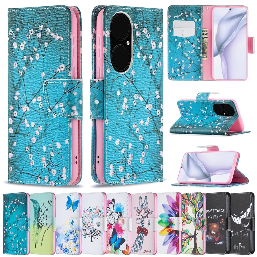 Wallet Cartoon Patterns Case For Huawei P50 P40 P30 P20 Lite Pro P Smart 2019 2020 2021 Y5 Y6 Y7 2019 Honor 60 Pro 50 20 10 Lite