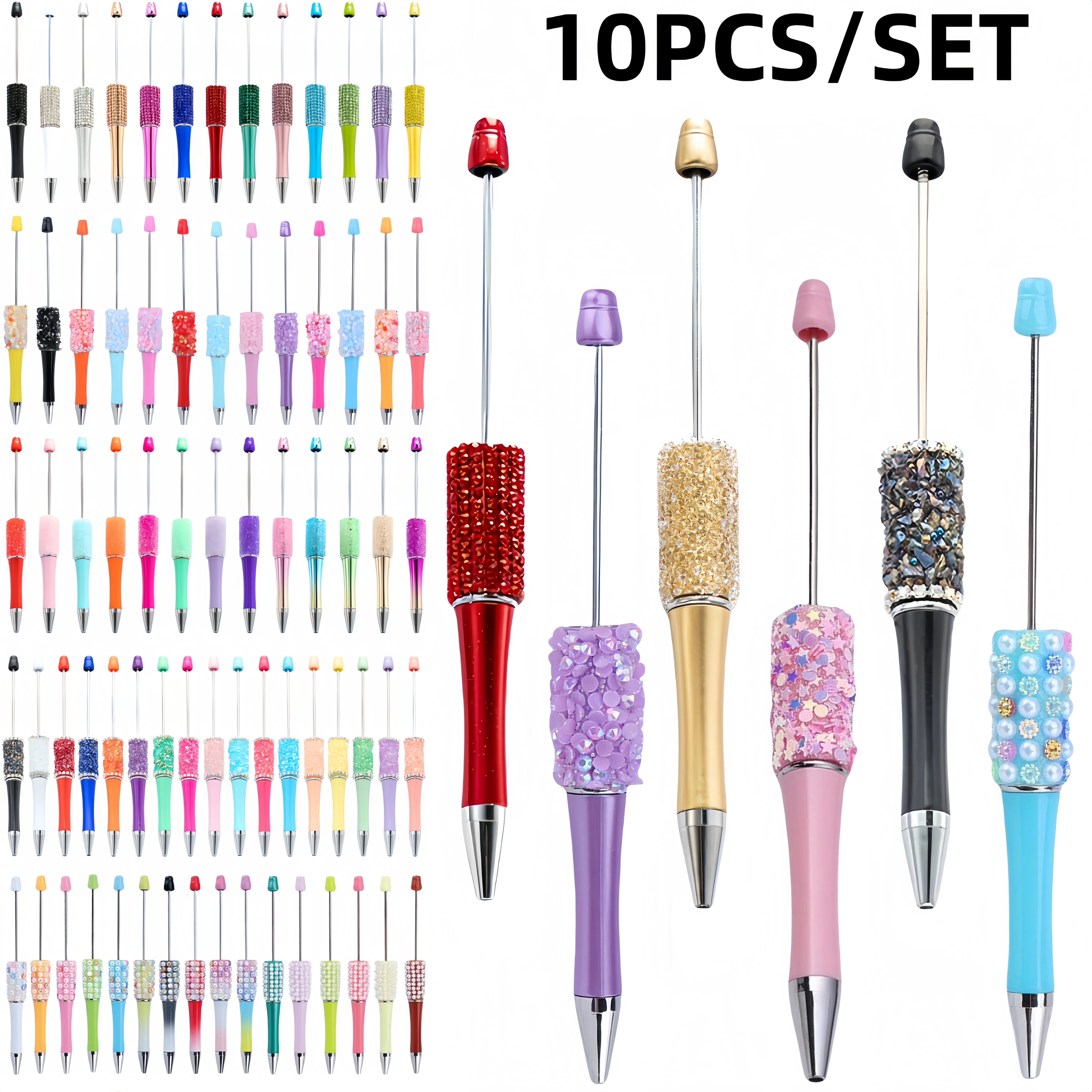 

10 New Creative Star/Gravel/Rainbow Pearl/Rabbit/Flower/Candy Series Plastic Material Black Ink Bead Ballpoint Pen Set