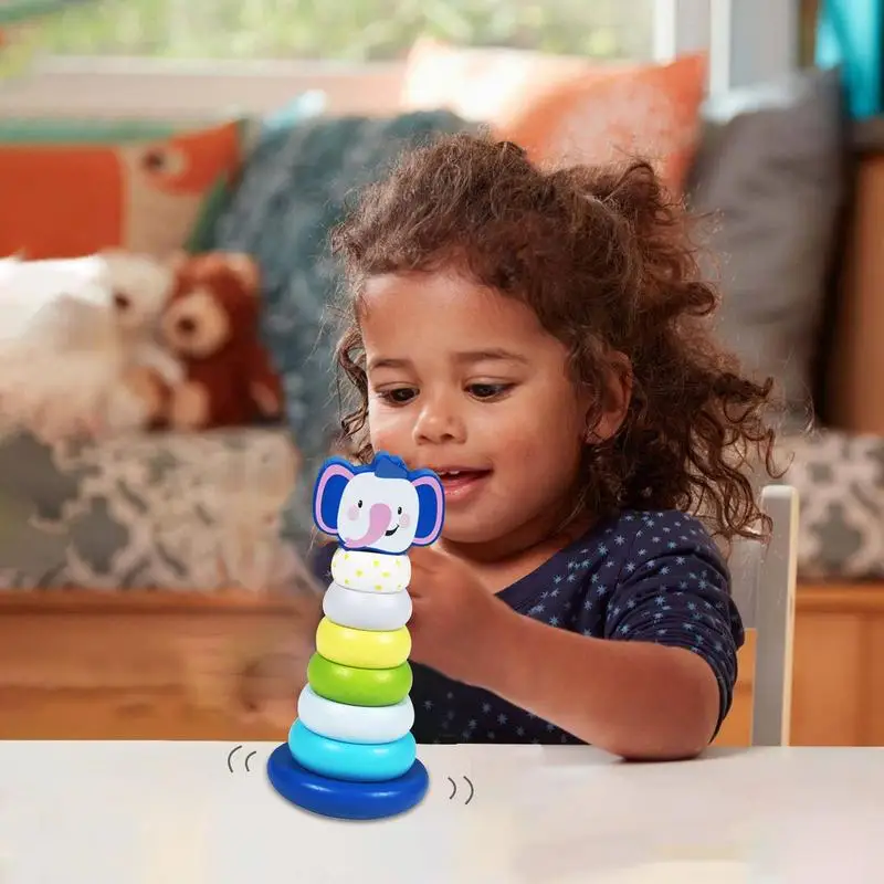 Rainbow Tower Toy Stacking Rings Toy Wood Kid's Blocks And Sorting Sensory Ring Rainbow Tower Toy For Boys Girls