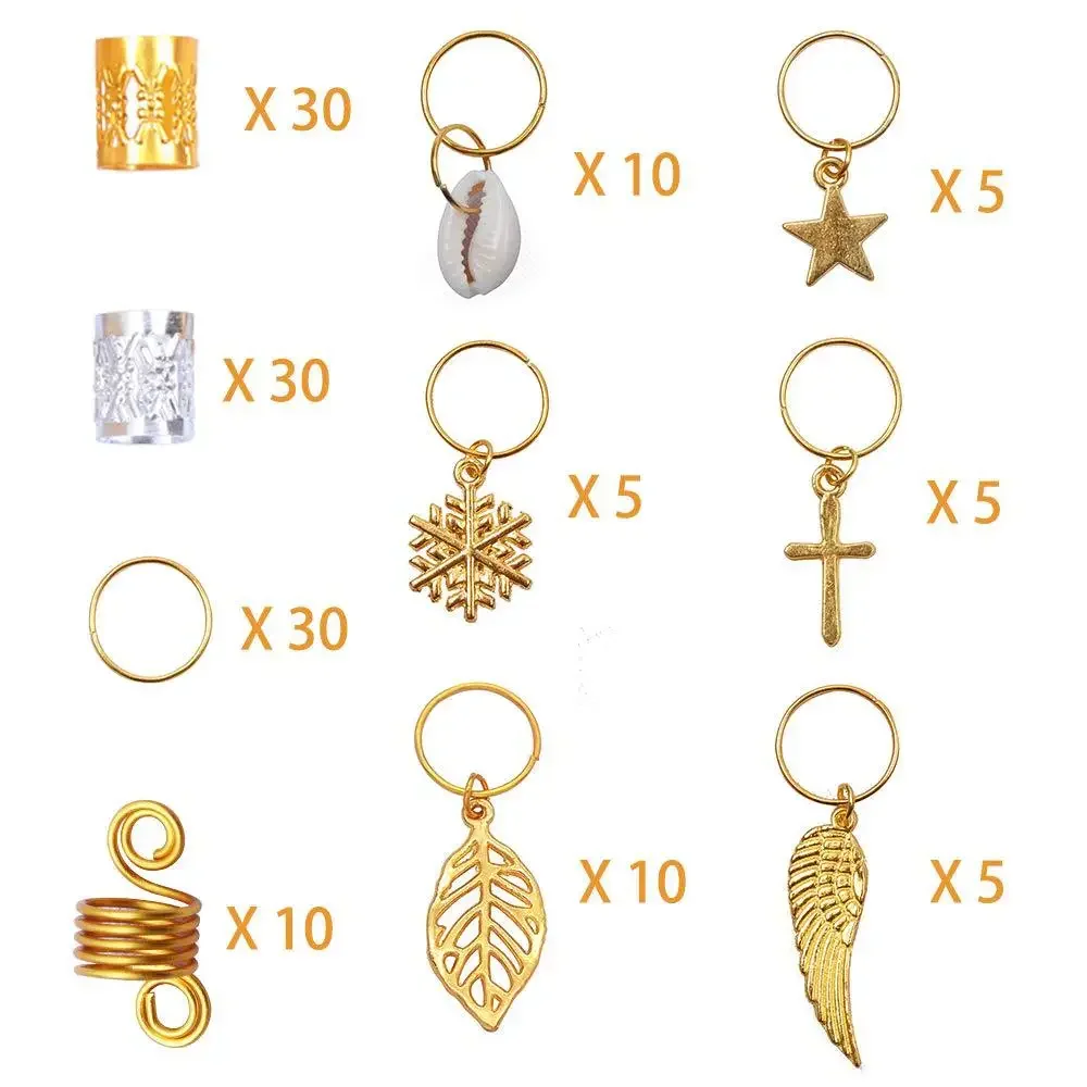 140pcs Hair Rings Regular-style Braided Seashell Leaf Cross Snowflake Wing Pentagram Spring Pendant Set