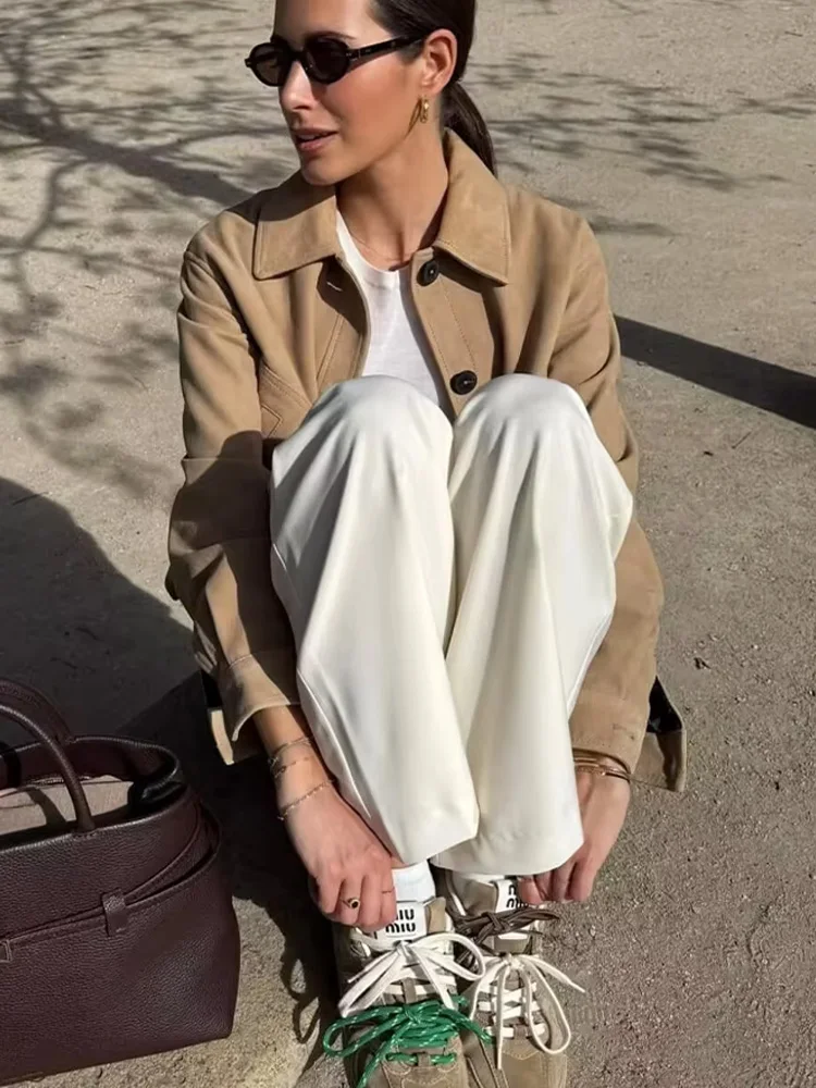 

HH 2025 женские осенние новые модные замшевые текстурированные пальто женские однобортные с длинными рукавами и карманами повседневные куртки Mujer