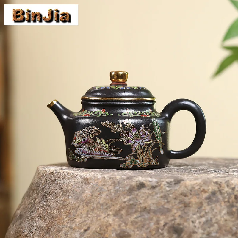 

260ml Creative Yixing Purple Clay Teapots Handmade De Zhong Pot Raw Ore Stone Yellow Mud Tea Brewing Kettle Zisha Teaset For Tea