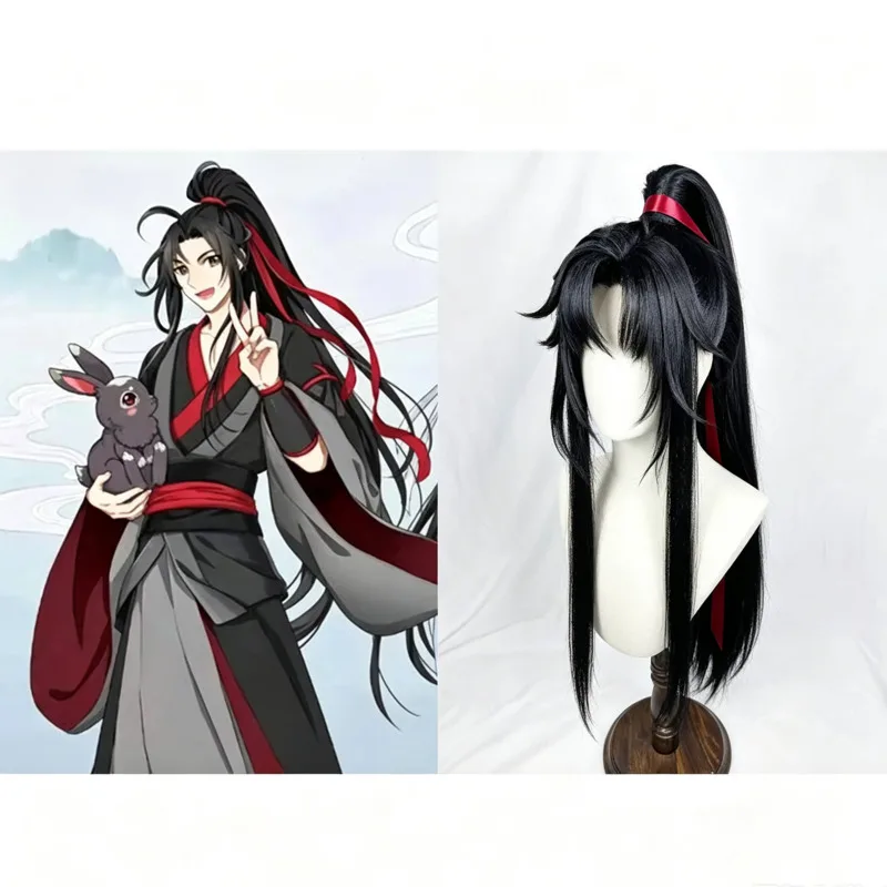 Wei Wuxian Styled Wig Grandmaster Of Demonic Cultivation MDZS Lan Wangji Black Long Ponytail Hairstyle Customized Wigs Props