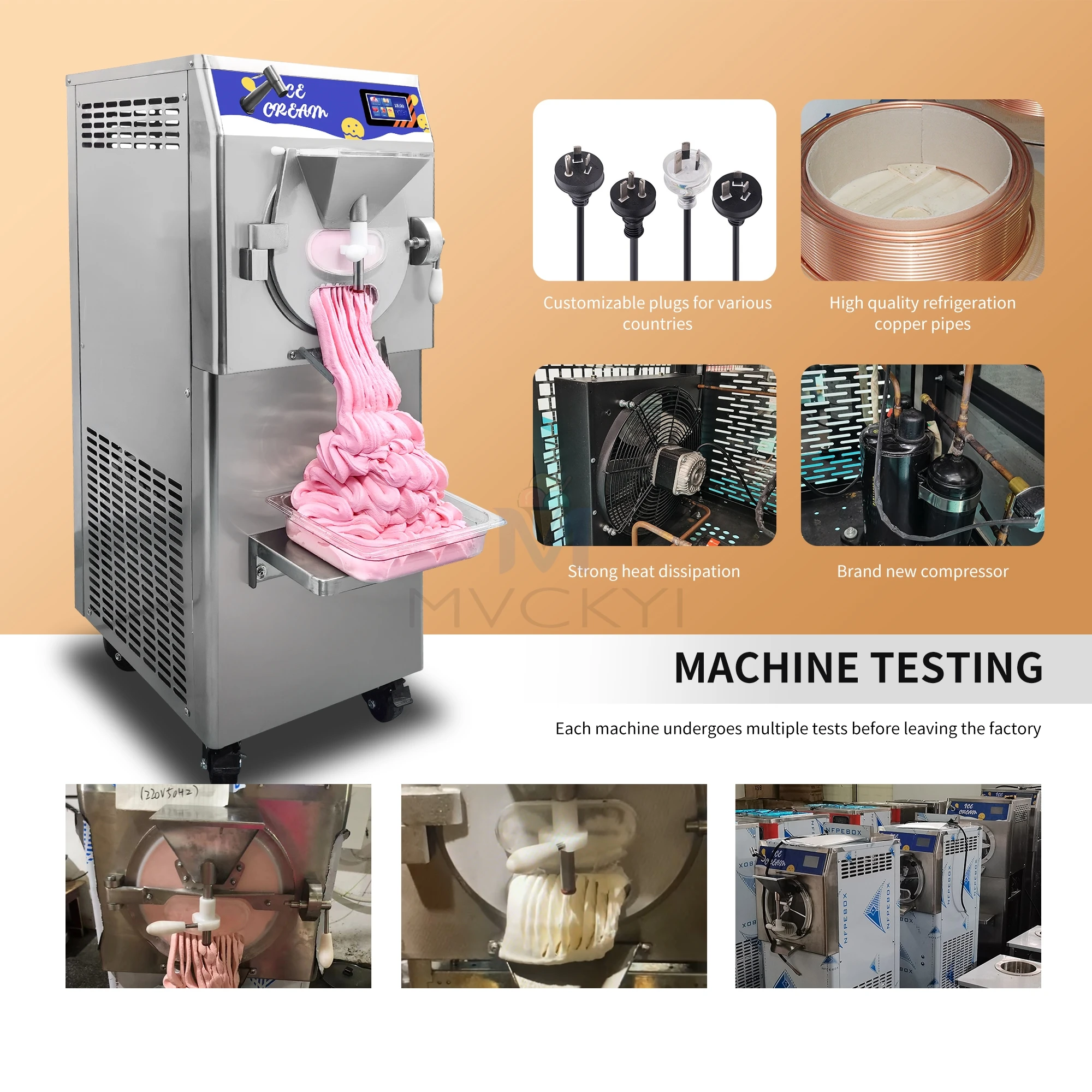 Mvckyi 5 in 1 60L/H Commercial Hard Ice Cream Machine Batch Freezer Italian Ice Sorbet Slush Machine Gelato Making Machine