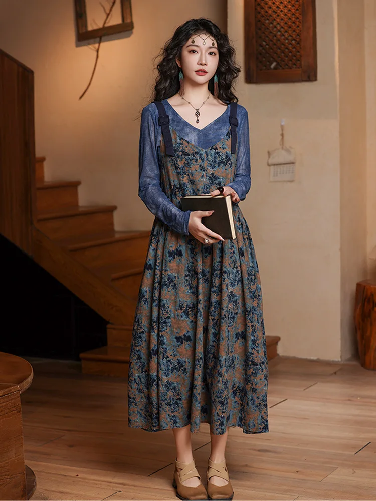 

TIYIHAILEY Long Maxi Summer Women Ladies Dress Sleeveless Fashion Flowers 2025 Cotton New A-line Spaghetti Strap Printed Ladies