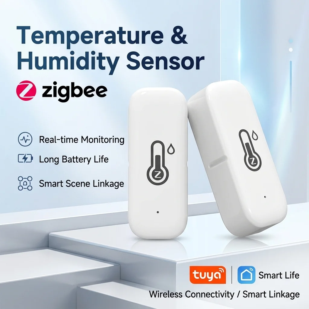 Zigbee Smart Temperatur- und Feuchtigkeitssensor, Innen-Hygrometer, Controller zur Überwachung, kompatibel mit Smart Speaker Alexa und Google Home.