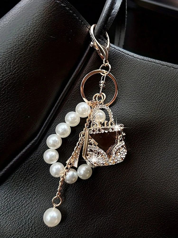Korean Pearl Beads Diamond Studded Key Chain Advanced Exquisite Bag Pendant Holiday Gifts ﻿ ﻿ image 4