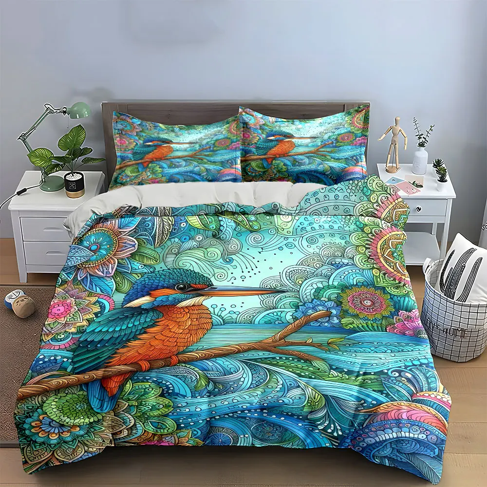 

"Colorful Bird Art Decorative Set" Bedding Set with 1 Duvet Cover 2 Pillowcases Single Double King Queen, Gift
