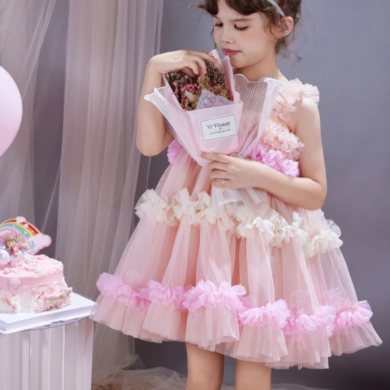 Robe Tutu en fil de maille arc-en-ciel pour petites filles, jolie robe à fleurs Kawaii, robes de Festival, de noël, de fête d'anniversaire