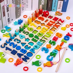 Puzzle Número de madeira para crianças, Shape Sorter, contagem e pesca jogo, Montessori brinquedos educativos, empilhamento bloco