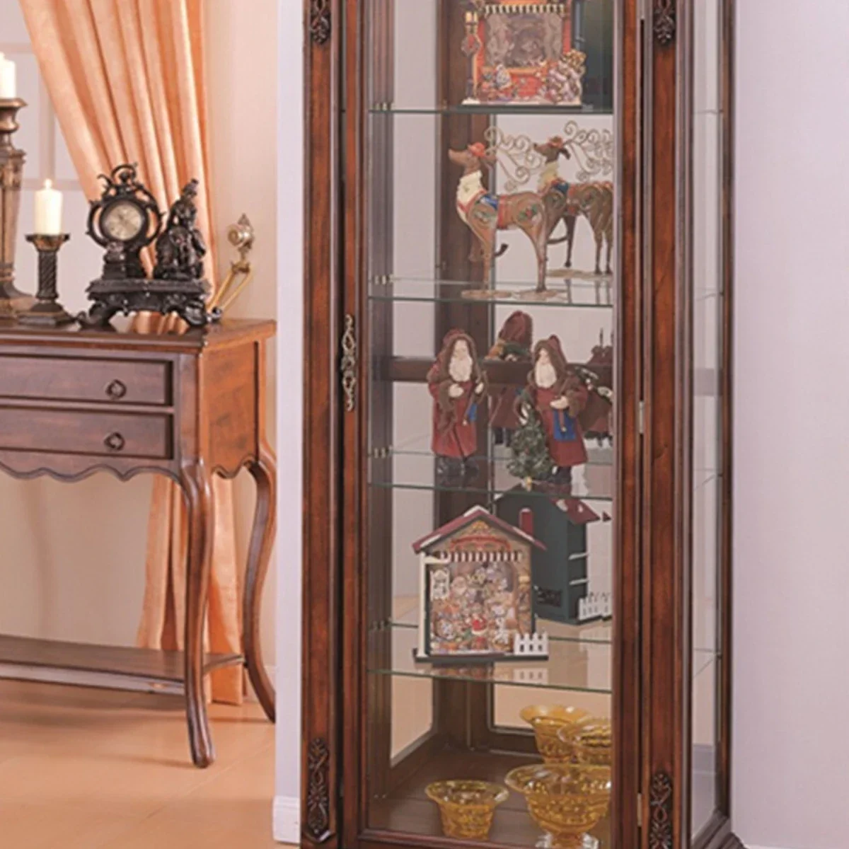 

American Solid Wood Display Cabinet Made of Glass Wall Clothes Closet Living Room