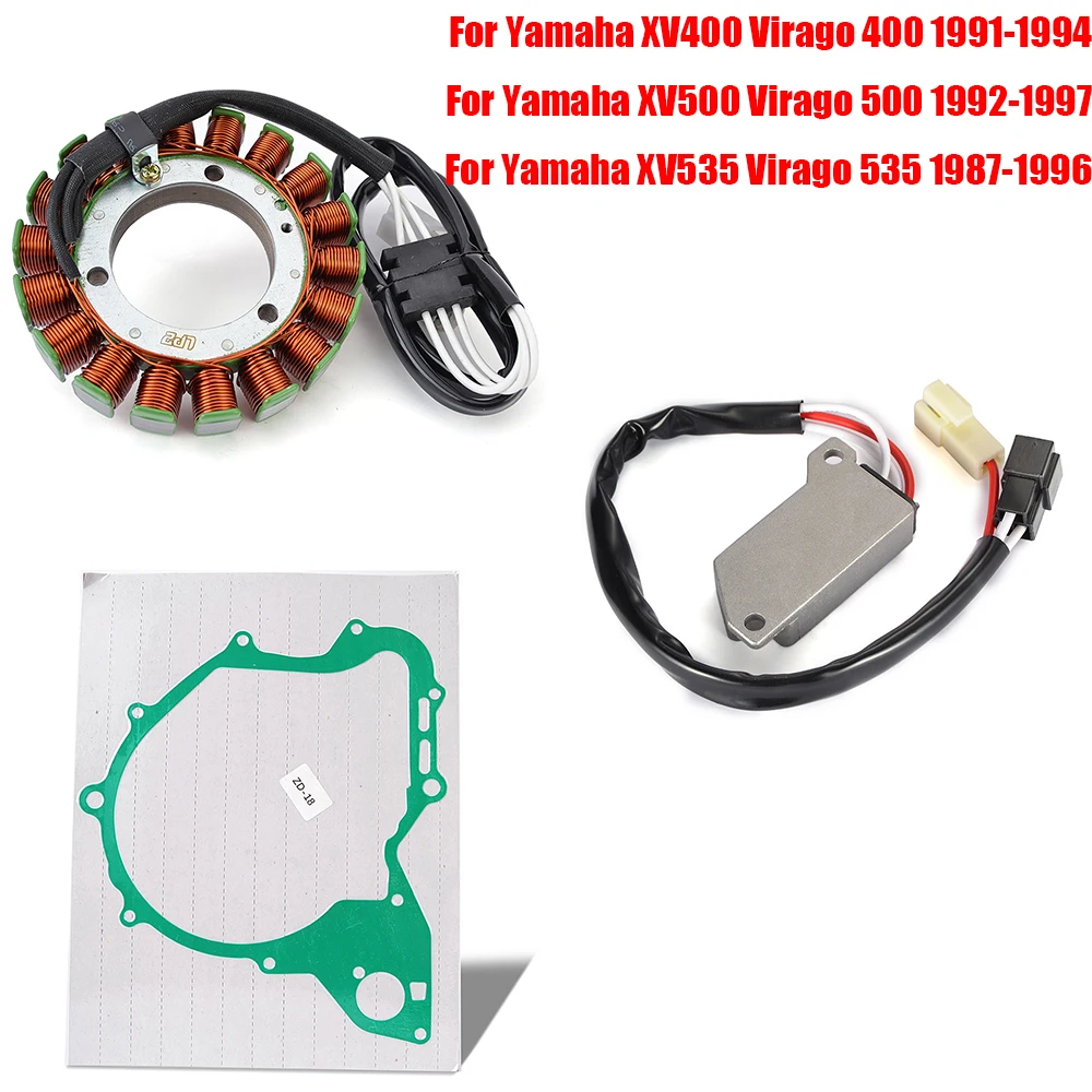 

Engine Stator Coil+Voltage Regulator rectifier With Gasket For Yamaha XV400 XV500 XV535 Virago 400 500 535