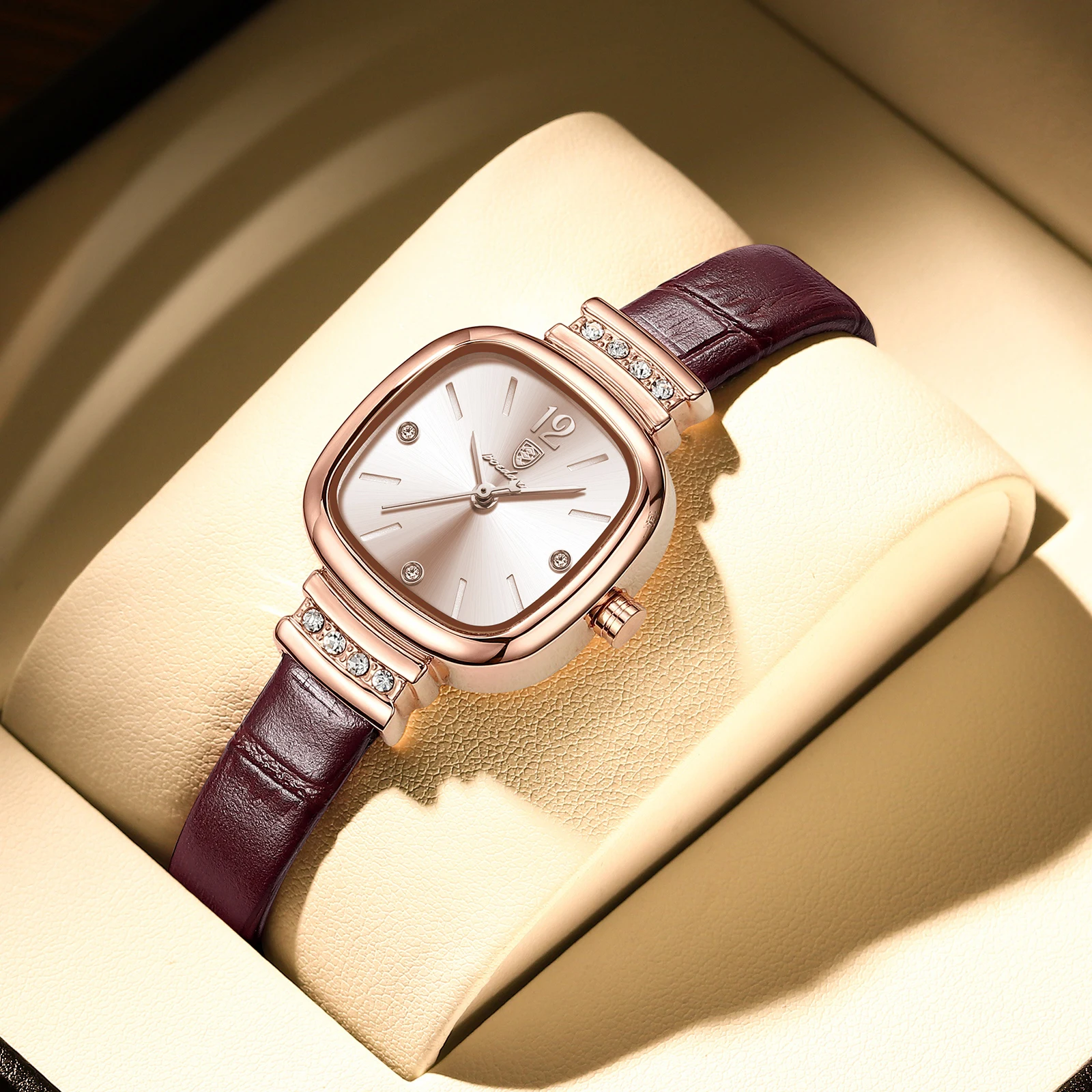 POEDAGAR Orologio da polso da donna quadrato alla moda Orologio da donna al quarzo con diamanti di lusso in pelle impermeabile Orologi casual eleganti per le donne